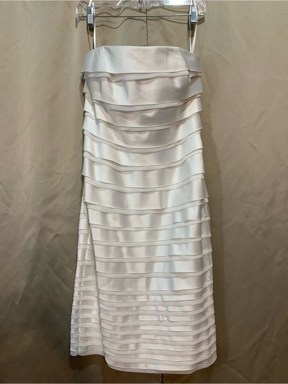 White House Black Market White Strapless Tiered Satin Dress